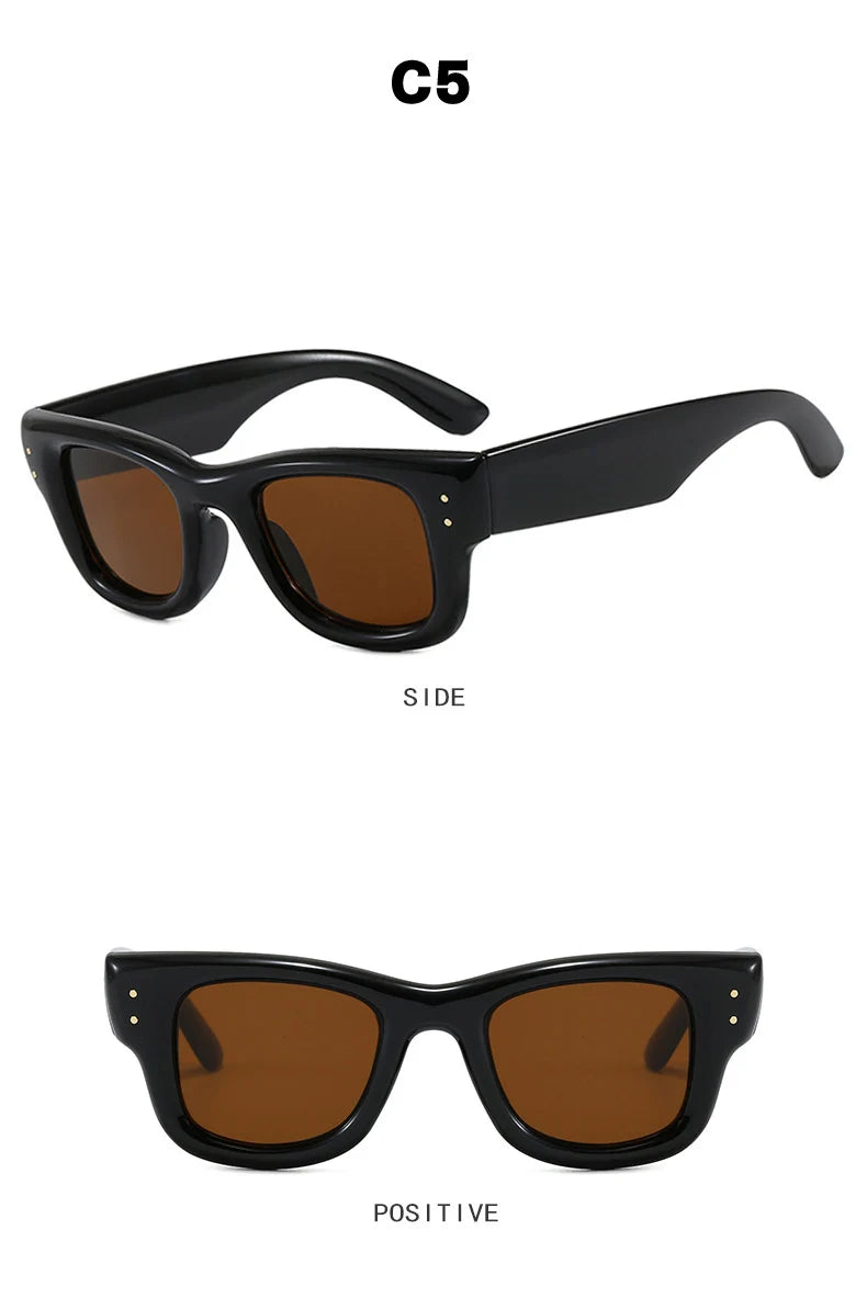 JNPCXI New Square Rivets Women Gradient Sunglasses Shades UV400 Fashion Black Tea Men Trending Sun Glasses