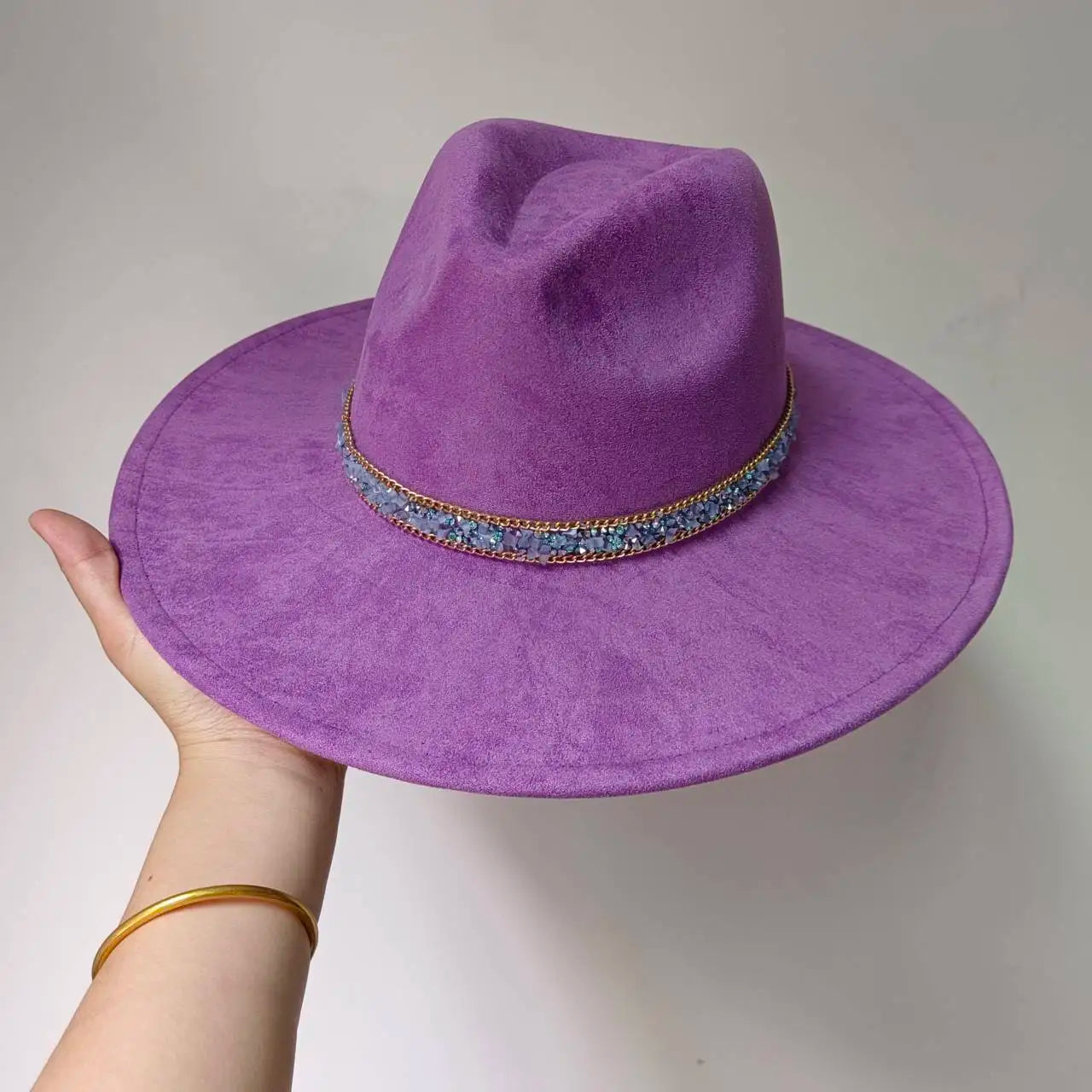 Women's suede 10cm wide Brim Fedora hat Men's autumn and winter felt jazz hat Classic suede Fedora Sombrero