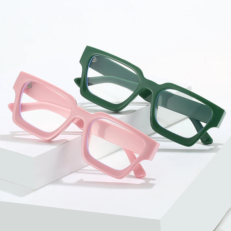Oversized Square Reading Glasses For Women Brand Designer Blue Light Blocking Eyeglasses Green Leopard Prescription Glasses Men