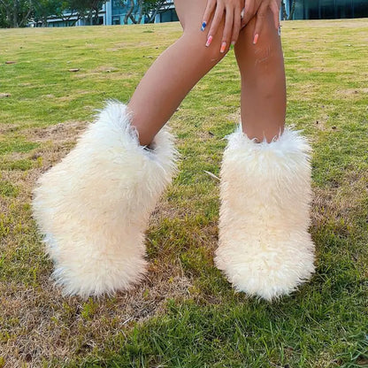 y2k Women's Winter Snow Boots Outdoor Luxury Furry Faux Fox Fur New Fashion Boots WomanPlush Warm Platform Shoes  Bottes