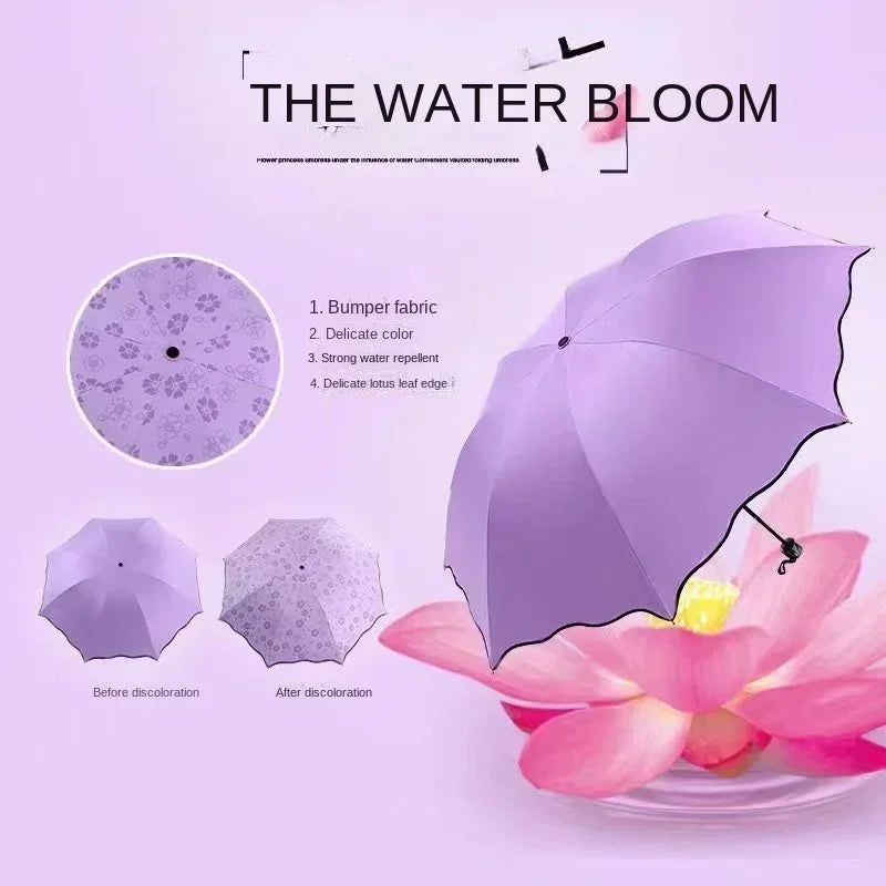 1-2PCS Portable Creative Water Flowering  Umbrella Manual  Black Coating UV Protection Sun Rain Dual Use Folding Parasol