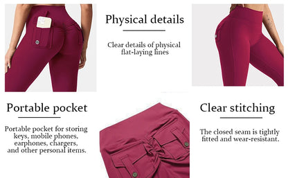 Women's Yoga Flare Trousers, High-Waisted Tummy-Control Wide-Leg Trousers Outdoor Casual Leggings with Pockets, Gym Workout Trou