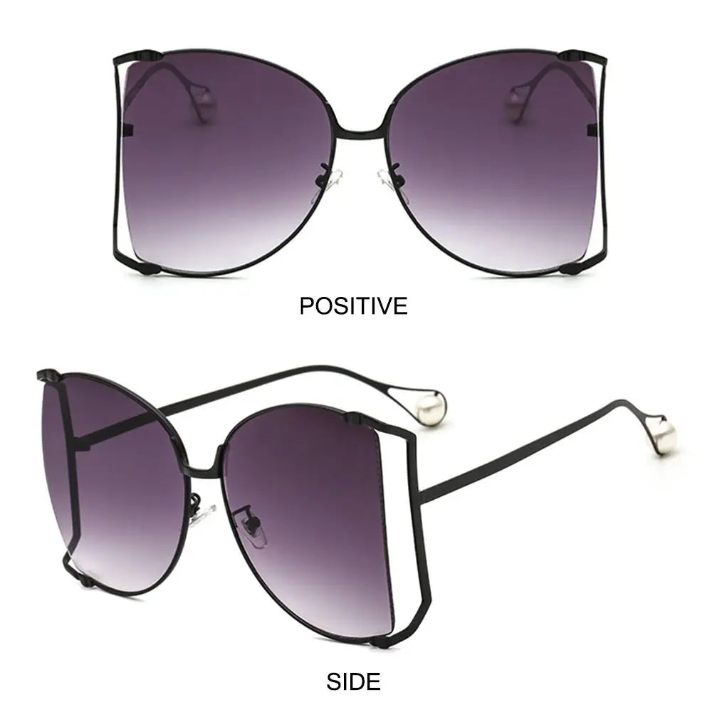 UV Protection Oversized Sunglasses Street Shooting Colorful Metal Hollowing Shades Trendy Pearl Design Sun Glasses
