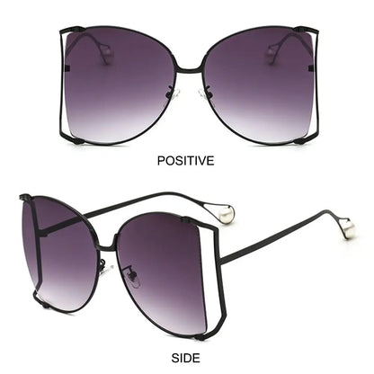 UV Protection Oversized Sunglasses Street Shooting Colorful Metal Hollowing Shades Trendy Pearl Design Sun Glasses