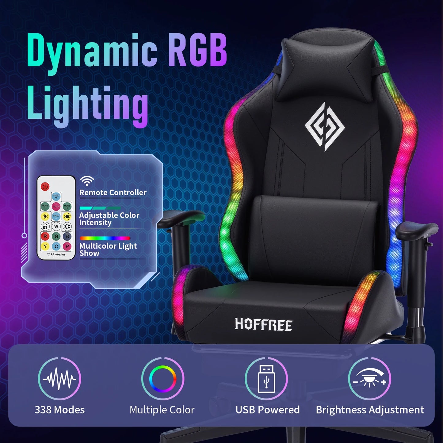 LED Gaming Chair for Children 8-15 Years, Adjustable Gamer Chair with LED Lighting, Footrest & Lumbar Support, Ergonomic PC Chai