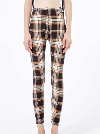 CUHAKCI Fashion Plaid Printing Leggings Women Sexy Fitness Leggins Grid Floral Stripe Trousers High Waist Pencil Pants