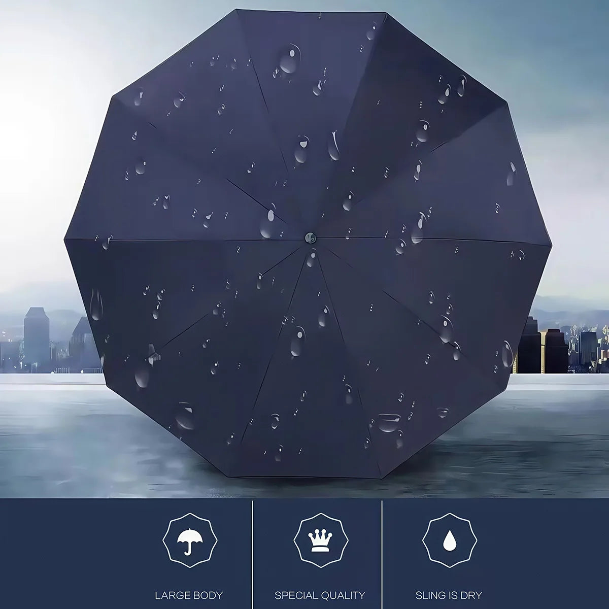 Automatic Folding Umbrella Double-Sided 24 Rib Windproof - Heavy Duty Compact Travel Umbrella for Men & Women, All-Weather Use