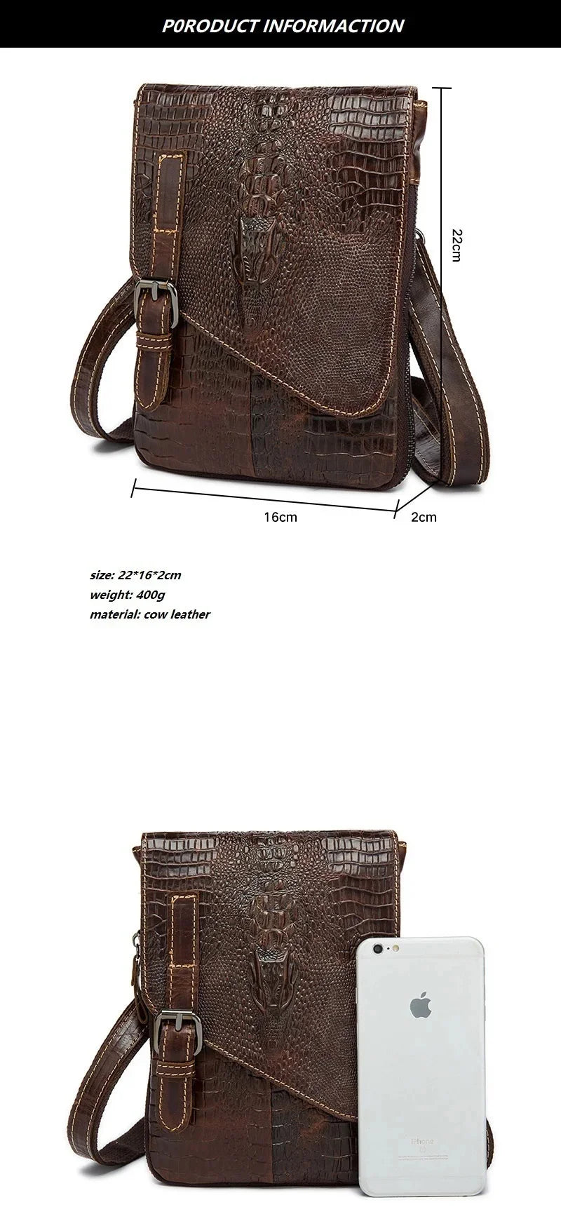 Men Crocodile Classic Briefcase retro Man Genuine Leather Shoulder messenger men luxury designer mens bag