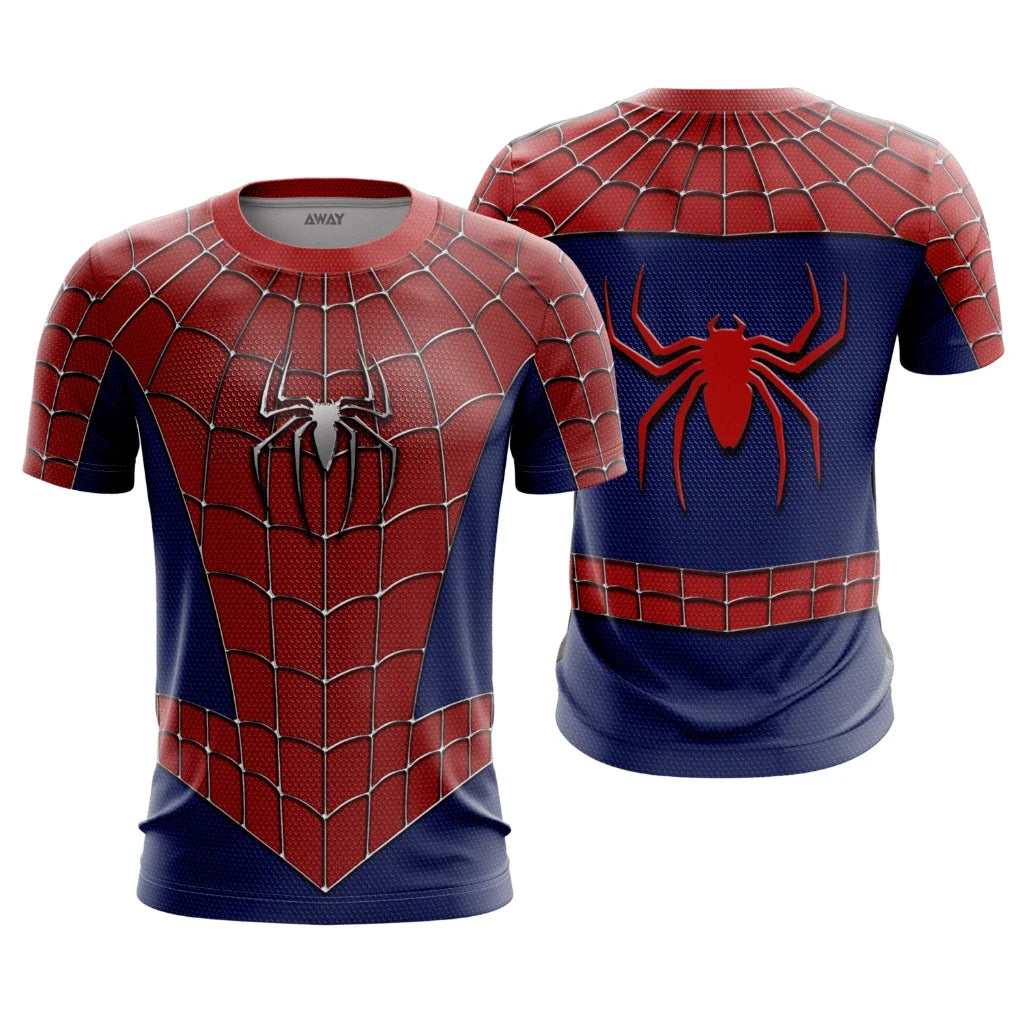 Parent‑child Spider Hero Graphic T‑Shirt,Red‑Blue 3D Printed Jersey,Polyester Short Sleeve Tops for Family Matching Outfits