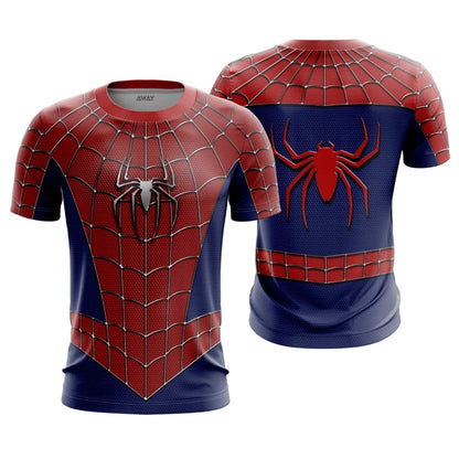 Parent‑child Spider Hero Graphic T‑Shirt,Red‑Blue 3D Printed Jersey,Polyester Short Sleeve Tops for Family Matching Outfits