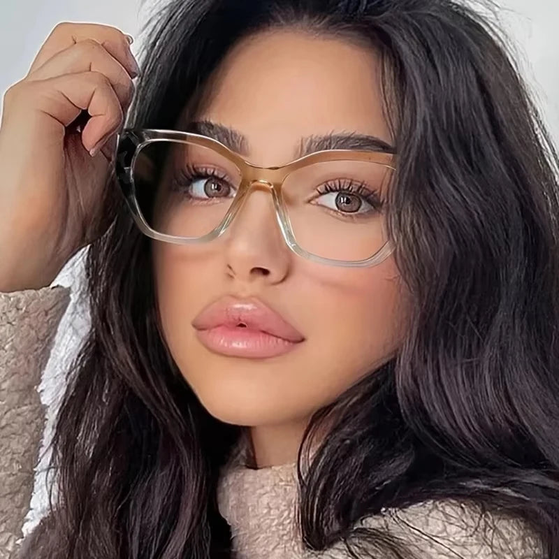 Luxury Brand Designer Women Fashion Cat Eye Anti Blue Light Glasses Double Color Large Frame Lady's Prescription Eyewear Frames