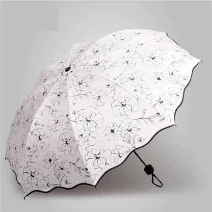 New Wave Edge Umbrella for Girls UV Protection Black Coating Hibiscus Flower Princess Fashion