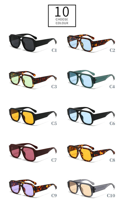 SHAUNA Fashion Double Bridges Square Women Sunglasses Retro Candy Color Leopard Men Sun Glasses Shades UV400