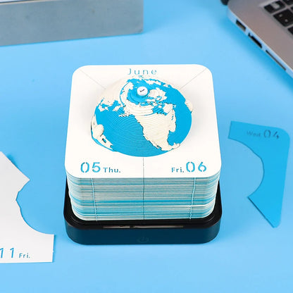 Time Piece Calendar 2026 Desk Calendar With LED Light 3D Tear-away Calendar Paper Carving Art Memo Pad Notepad Gift Christmas