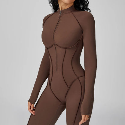 Women's Contrast Collar Half-Zip Bodysuit One-Piece High-Intensity Fitness Sports Jumpsuit Yoga Suit