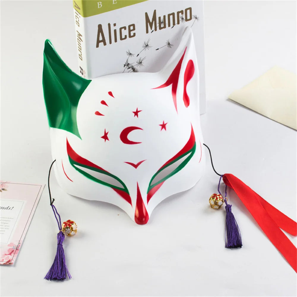 Fashion Anime Fox Mask Hand-painted Mask With Tassels Bell Halloween Masquerade Party Festival Cosplay Photo Prop Cute Gift