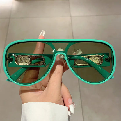 QVQV Trendy Oversized One Piece Sunglasses Women Summer Fashion Thick Frame Pilot Sun Glasses Luxury Brand Outdoor Y2K Shades