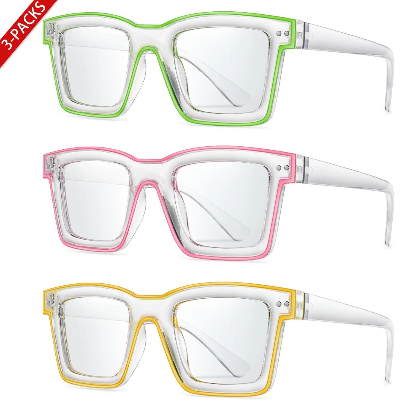 3 Pairs Fashion Casual Sunglasses For Women Large Transparent Shades Eyewear Daily Outfit shopping Selfie Hiking Travel Beach