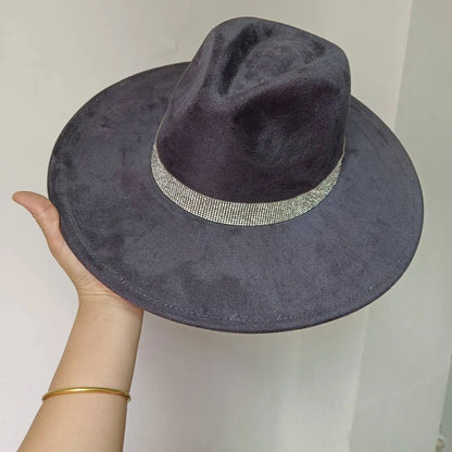 Women's suede 10cm wide Brim Fedora hat Men's autumn and winter felt jazz hat Classic suede Fedora Sombrero