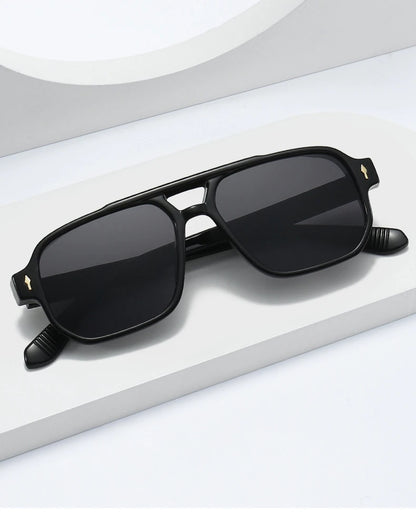 SO&EI Vintage Double Bridges Men Square Sunglasses Fashion Clear Ocean Lens Eyewear Women Trending Rivets Sun Glasses UV400