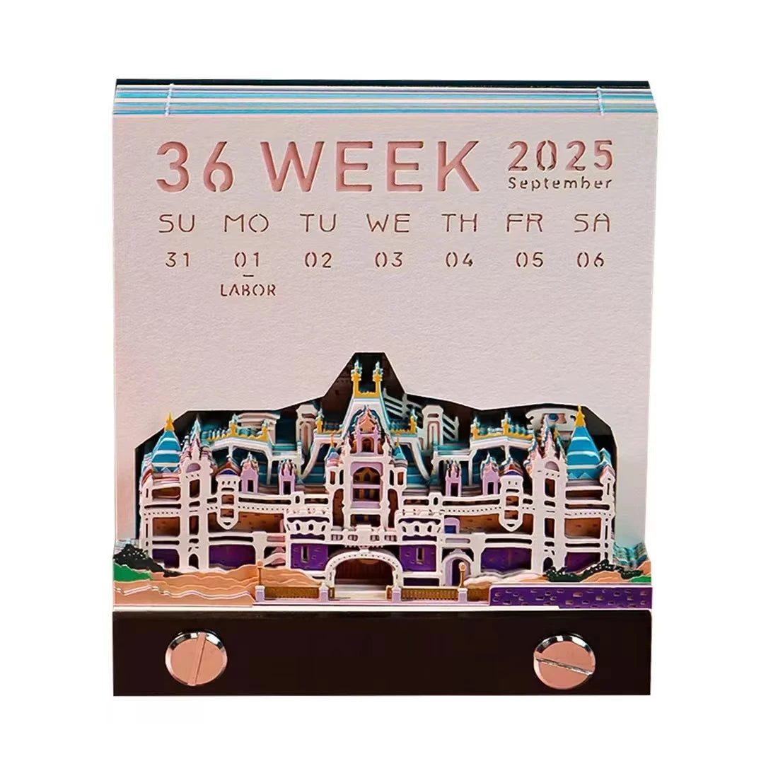 3D Castle Paper Sculpture Desk Calendar Meopad Magic Castle Memo Pad Tear-Away Notepad DIY Craft Gifts for Home Office School