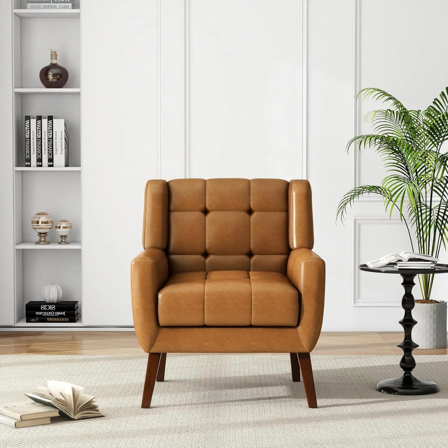 Faux Leather Accent Chair, Modern Upholstered Club Arm Chair for Living Room, Comfy Armchair Single Sofa Seat with, Customized