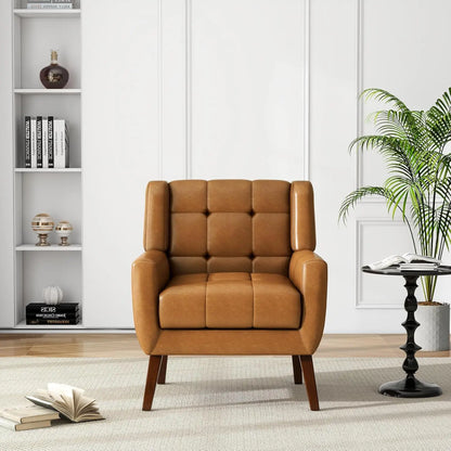 Faux Leather Accent Chair, Modern Upholstered Club Arm Chair for Living Room, Comfy Armchair Single Sofa Seat with, Customized