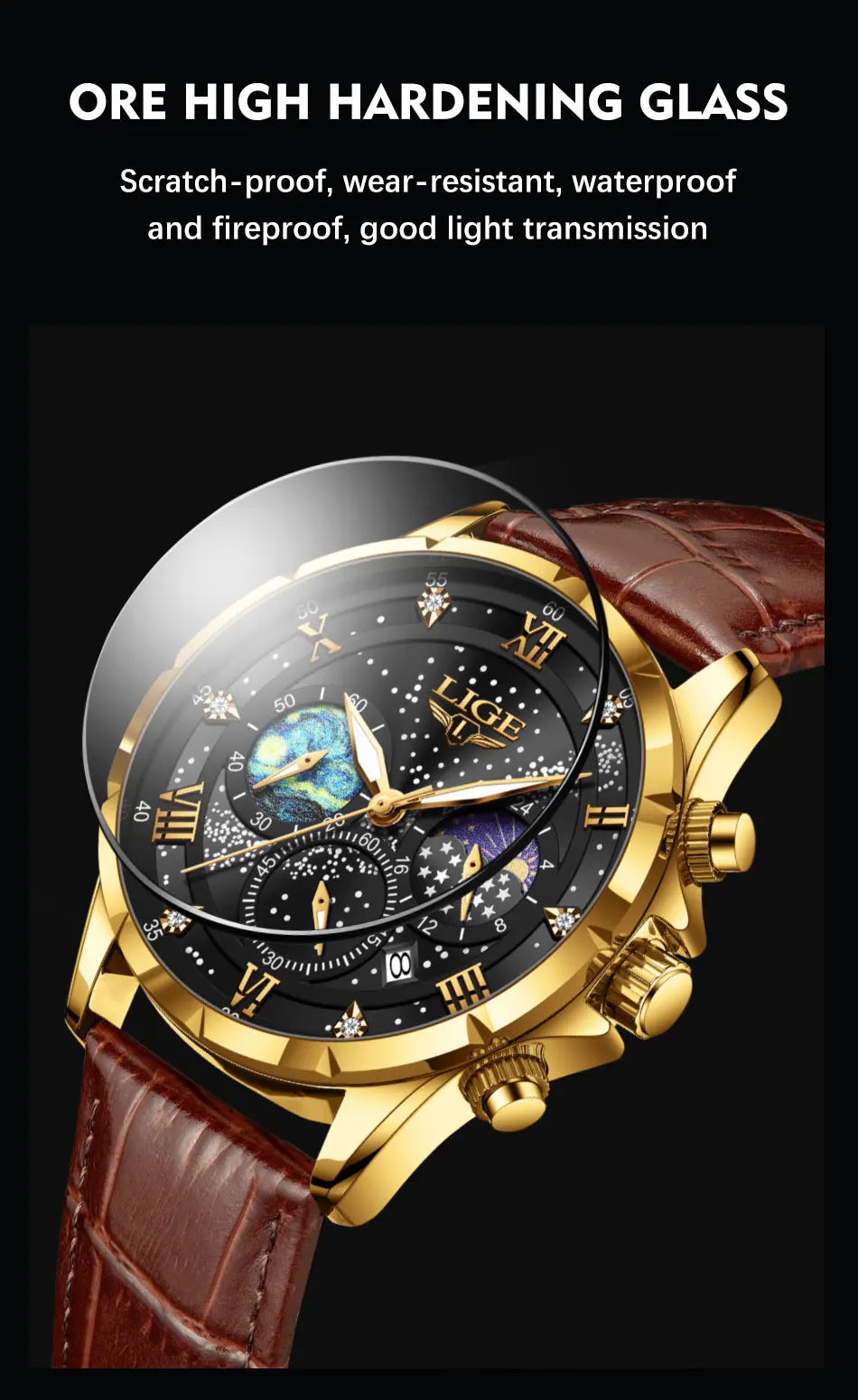 LIGE 2024 Top Luxury Brand Men Genuine Leather Sports Watches Men's Army Military Watch Male Date Quartz Clock Relogio Masculino