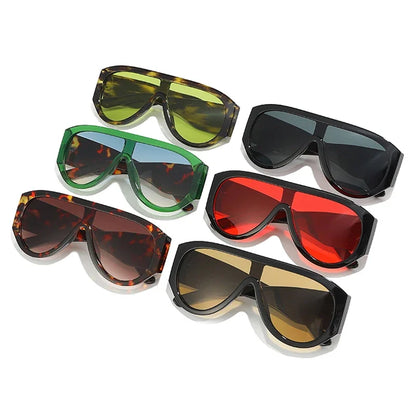 JNPCXI Fashion Oversized Pilot Women Sunglasses Retro One Piece Red Green Shades UV400 Men Gradient Sun Glasses