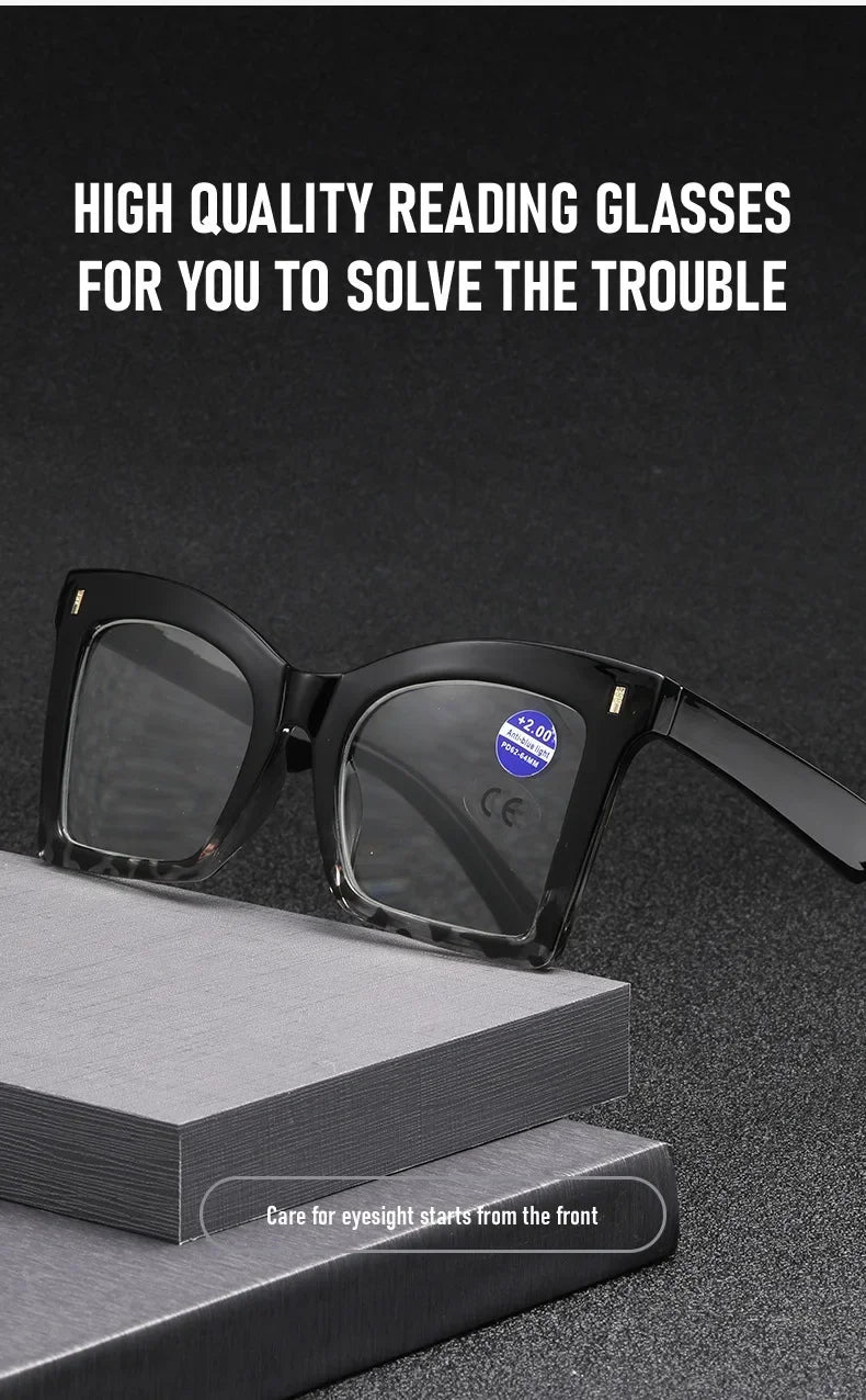 2025 New Style Reading Glasses for Women Fashion Men Oversized Square Prescription Glasses Large Frame Anti-blue Presbyopia