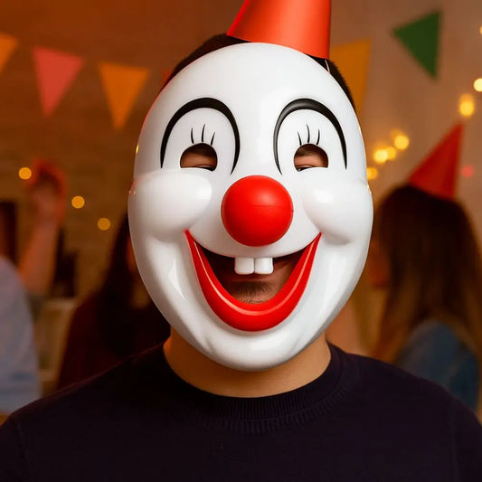 Party Prop Red Nose Halloween Clown Mask PVC Scary Clown Makeup Mask Funny Happy Clown Costume Masquerade Party