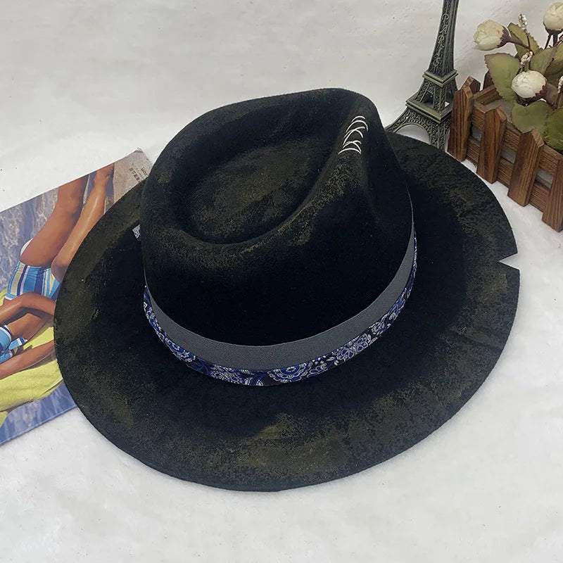 Fedora Men's Feather Wide-brimmed Hat Unisex Wool Felt Jazz Top Hat Autumn and Winter Ladies Hat Church Men's Hat Casual