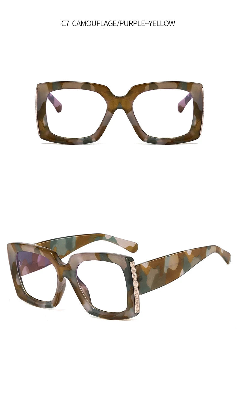 Retro Oversized Reading Glasses Women Men Luxury Brand Green Flower Square Computer Glasses Anti Blue Light Elderly Eyeglasses