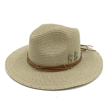 RB Rhinestone Sun Hats Women Men Summer Panama Wide Brim Straw Hats Fashion Colorful Outdoor Jazz Beach Sun Protective Cap