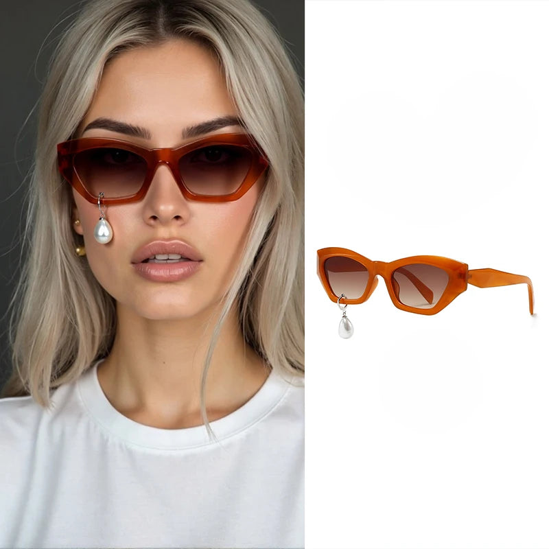 Pearl Diamond  DIY Tear Sunglasses for Women Small Frame Cat Eye Fashion Forward Mermaid Tear Aviator Eyewear