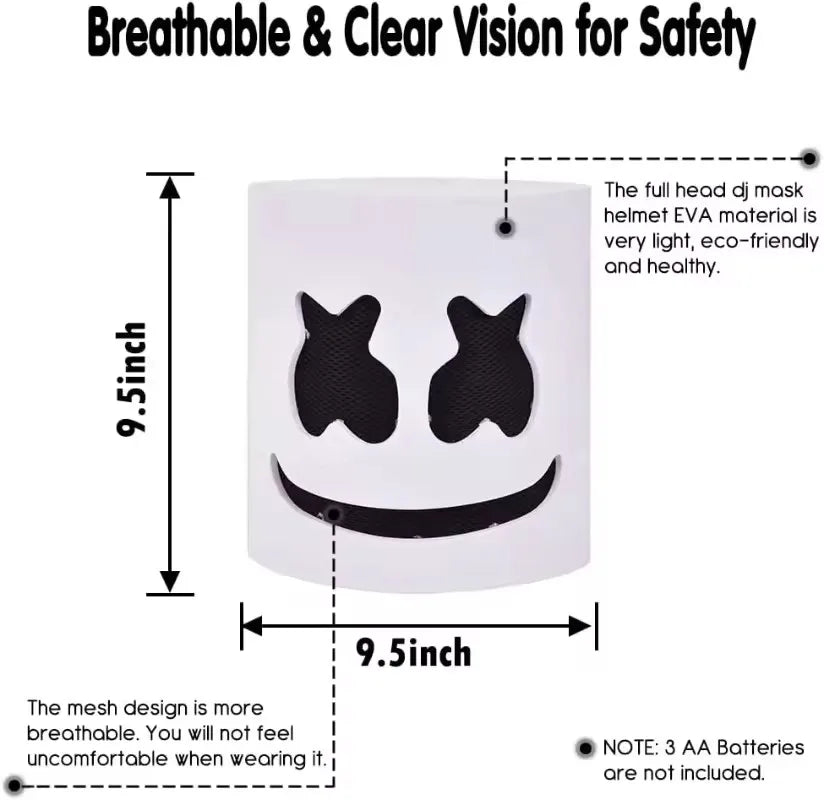 Halloween LED DJ Mask Lifelike Marshmello Mask Breathable Helmet Mask Durable Carnival Festival Halloween Party Props Cosplay