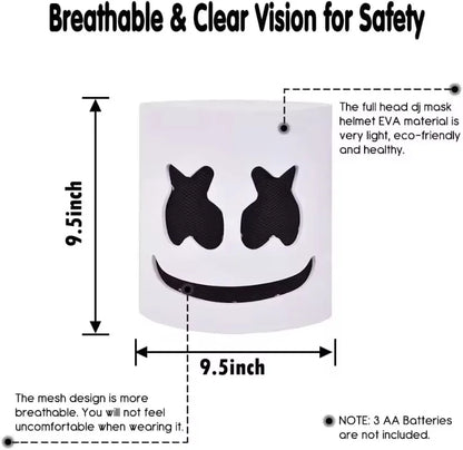 Halloween LED DJ Mask Lifelike Marshmello Mask Breathable Helmet Mask Durable Carnival Festival Halloween Party Props Cosplay