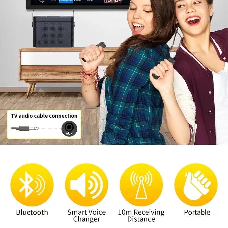 #20W Powerful Wireless Portable Dual Microphones Bluetooth Speaker Hifi Stereo Family Party Karaoke Subwoofer Boombox gifts 2026