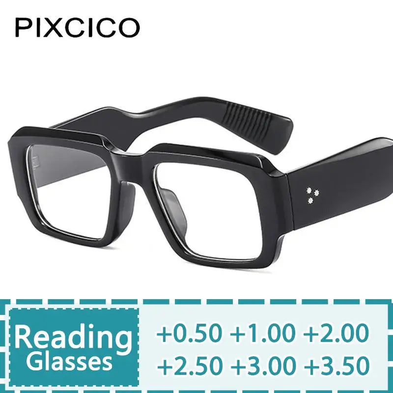 R57164 Men Fashion Rivet Optical Reading Glasses Women Trend Square Presbyopic Spectacles Dioptric +50 +100 +300