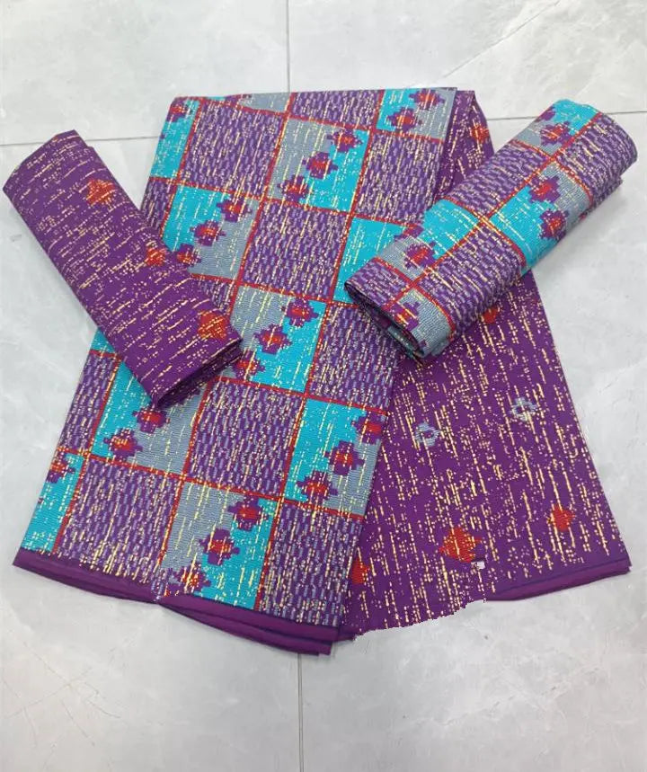 KENTE 4+2YARD 2024 Latest Design 6 Yards/lot African Fabric Gold Powder Ankara 100% Cotton Farbic For Sewing Wax Print Fabric