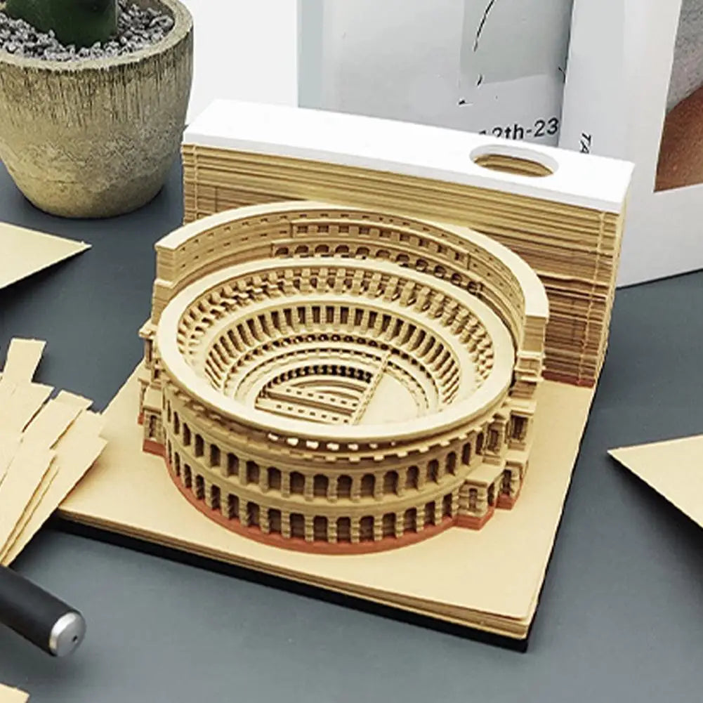 3D Stereoscopic Calendar Roman Colosseums Shape Weekly Calendar Tear-Away Paper Carving Art Memo Pad Offices Decor