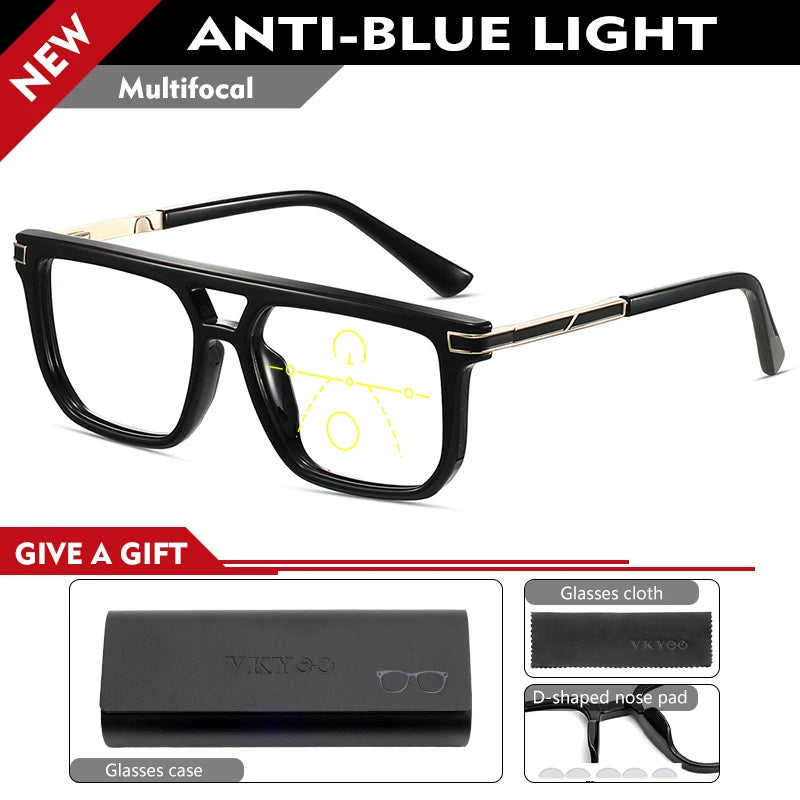 VICKI Mature Man's Double-barreled High-end TR Glasses - Customizable Prescription - Anti-blue Light Glasses Multifocal 84003