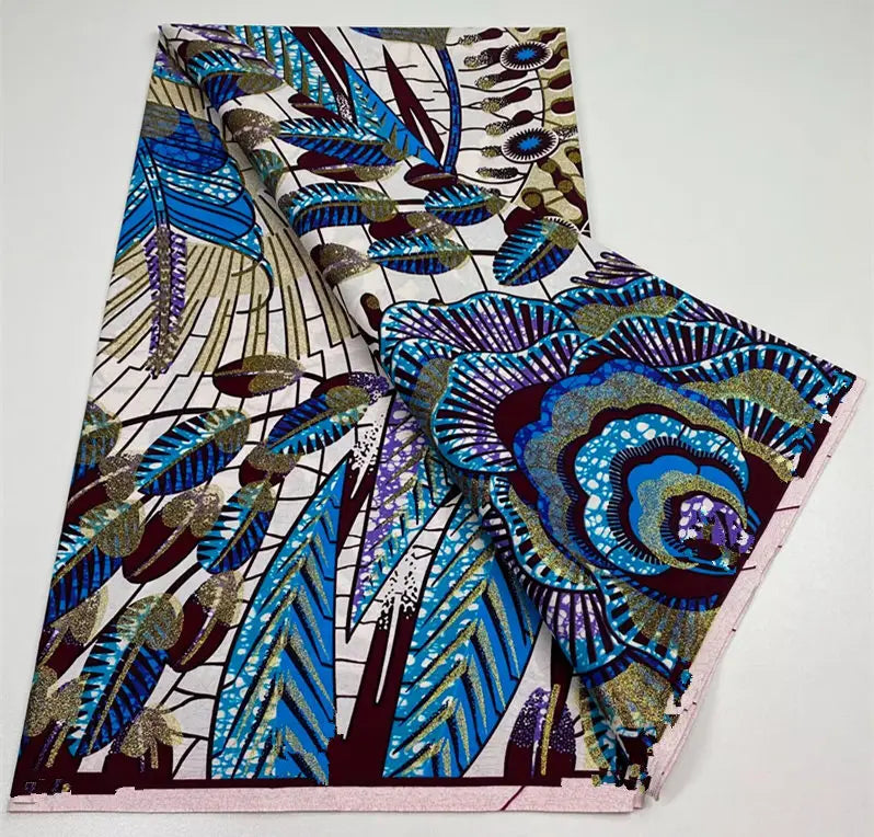 100%Certified Grand Super African Wax Nigerian GlitterGlam Gold Embellished Ankara Wax Printed Fabric Real Original For Sewing