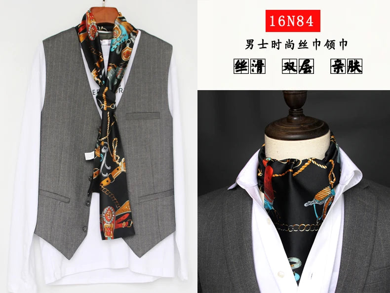Business Scarf Hangzhou Silk Men's Scarf Long Scarf Double-Sided Trendy British European American Style Autumn Winter