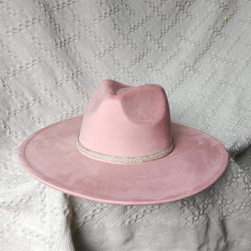 Colorful Suede Wide Brim Felt Fedoras Women's Hat Men's Church Jazz Hat Denim Hat Panama шляпа женская летняя 2024