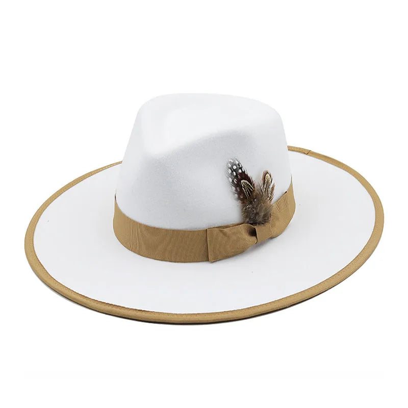 2022 New Feather band Felt Fedora Hats for Women Wide Brim Men Formal Jazz Hats Panama Church Wedding Dress Hat chapeu feminino