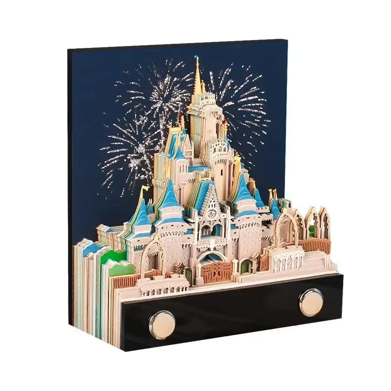 3D Castle Paper Sculpture Desk Calendar Meopad Magic Castle Memo Pad Tear-Away Notepad DIY Craft Gifts for Home Office School