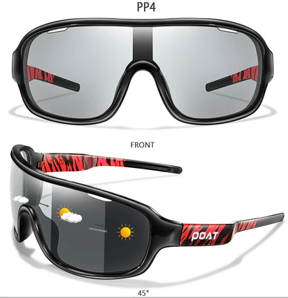 POAT BRAND Cycling Photochromic Eyewear Outdoor Sports Cycling Fishing Road Bike Hiking Sunglasses Men Women windproof Glasses