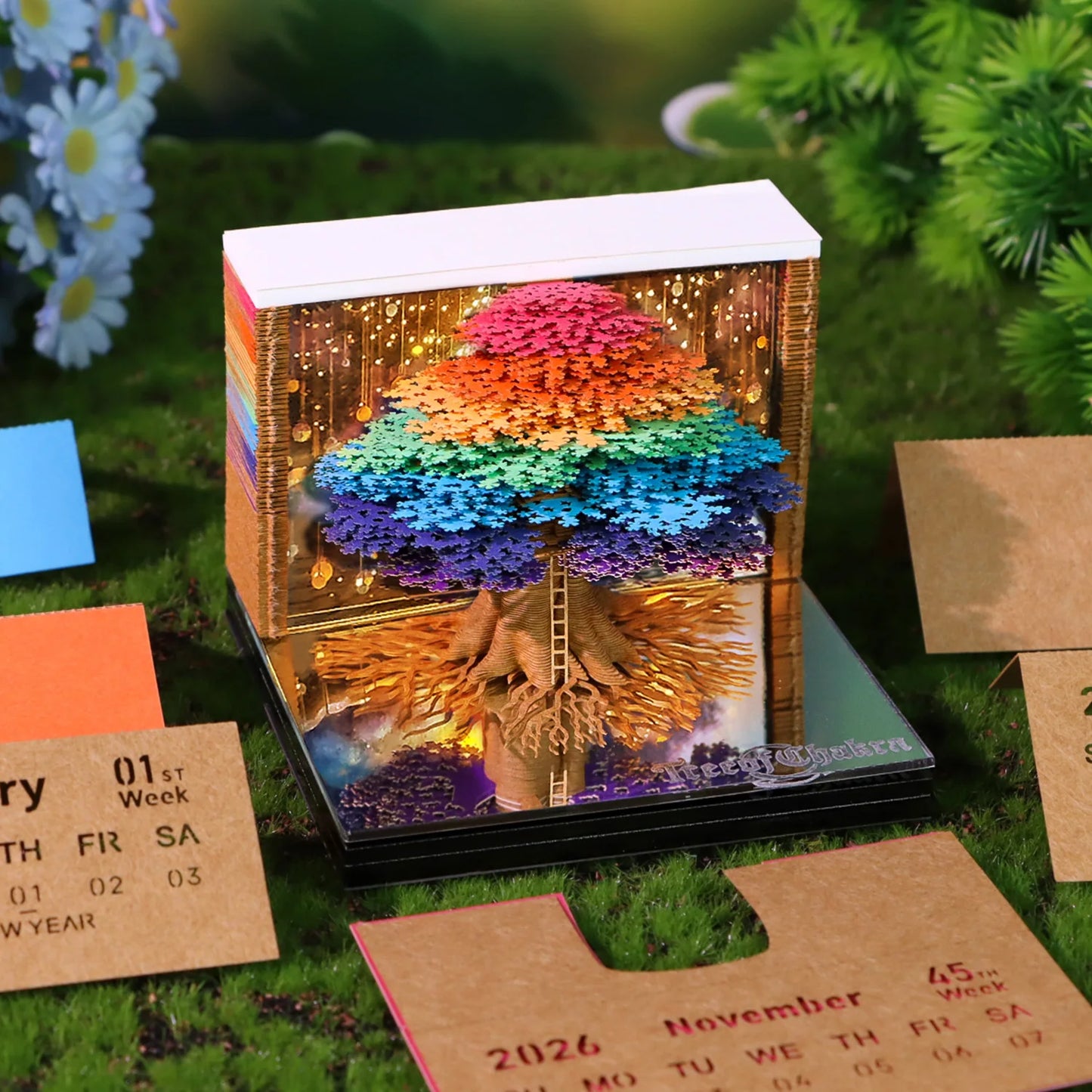 2026 3D Calendar Memo Pad Led Time Piece Calendar Tree of Chakra Desk Calendar Paper Carving Sticky Calendar For Christmas Gifts