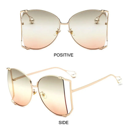 UV Protection Oversized Sunglasses Street Shooting Colorful Metal Hollowing Shades Trendy Pearl Design Sun Glasses
